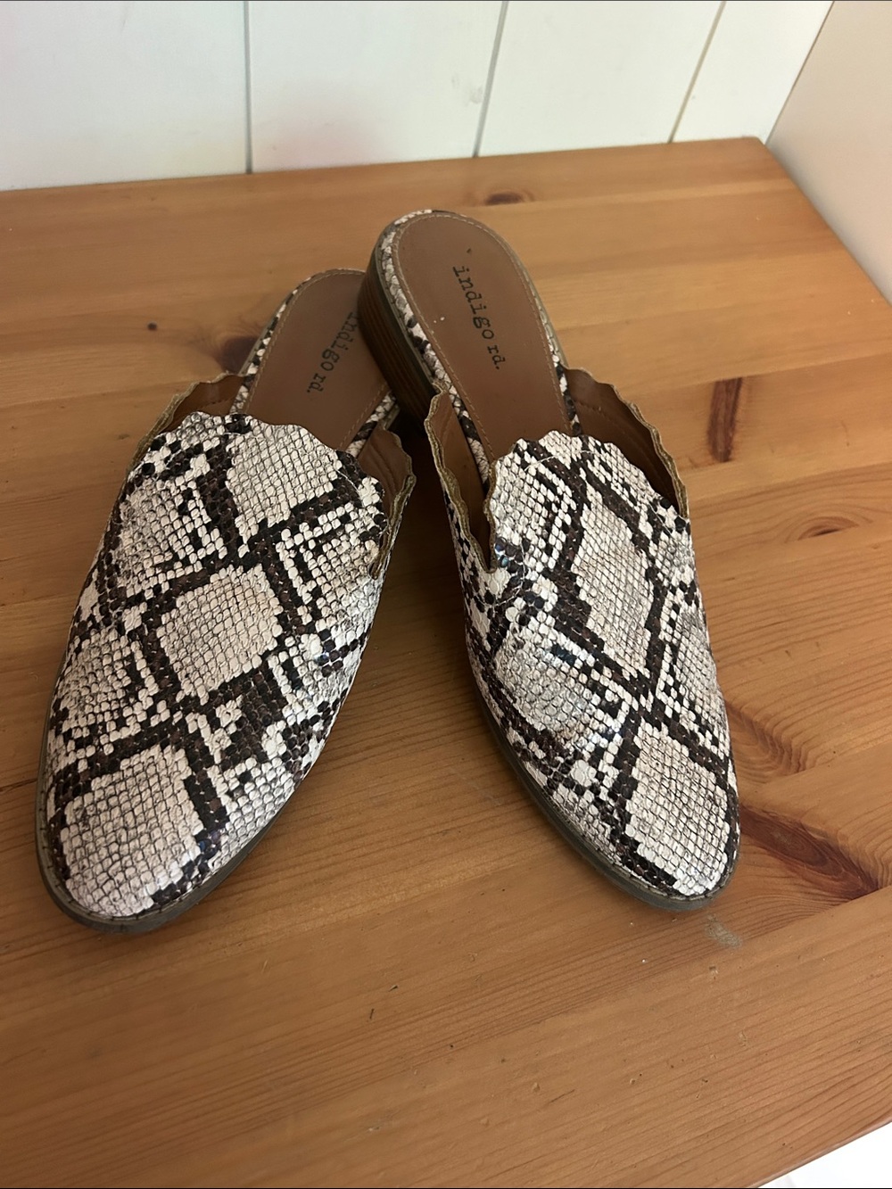 Indigo Snake-Print Slide Mules in Black and White